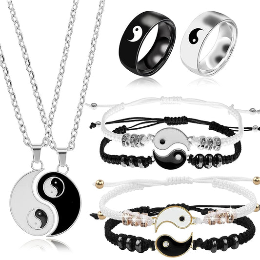 Yin Yang Matching Necklaces, Bracelets & Ring Set